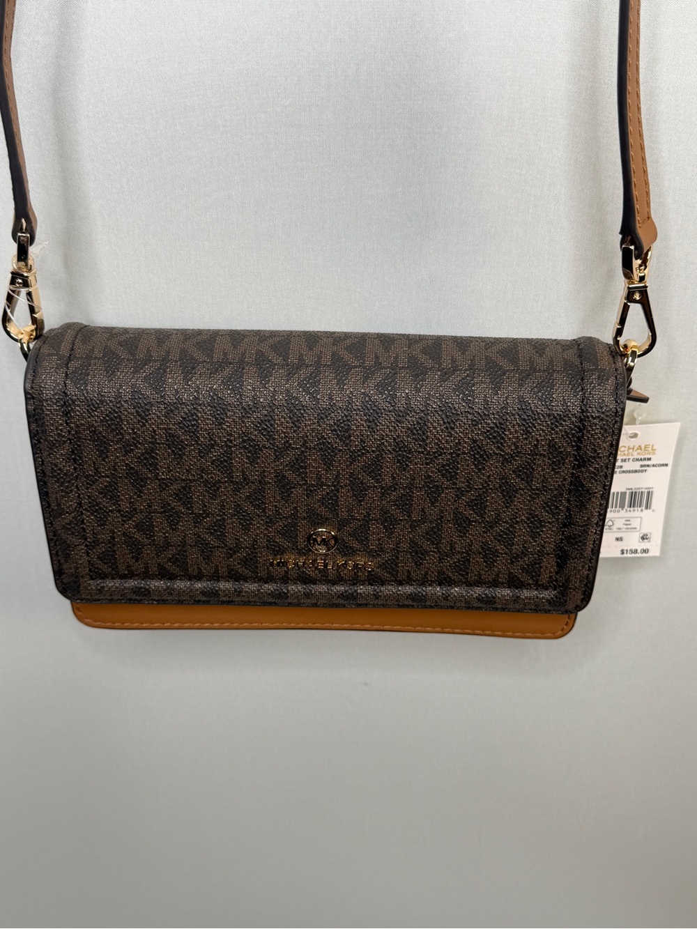 NWT Michael Kors Jet Set Charm Phone Crossbody Leather Wallet Brown / Acorn - Picture 4 of 16